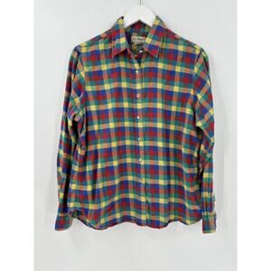 LL Bean Vintage Shirt Womens 18 XL Multicolor Check Plaid Colorful Long Sleeves